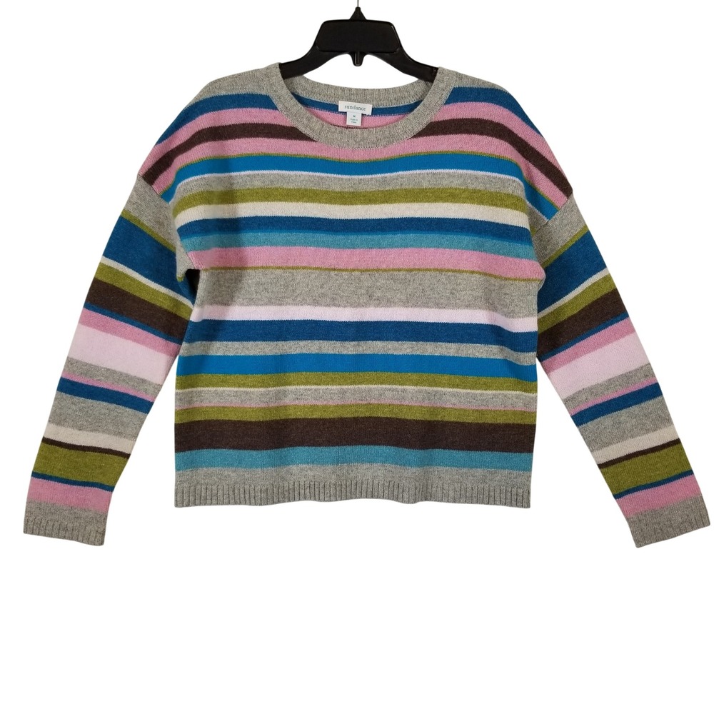 Sundance Womens Striped Lambswool Merino Wool Blend Sweater‎ Crew Neck Multi M